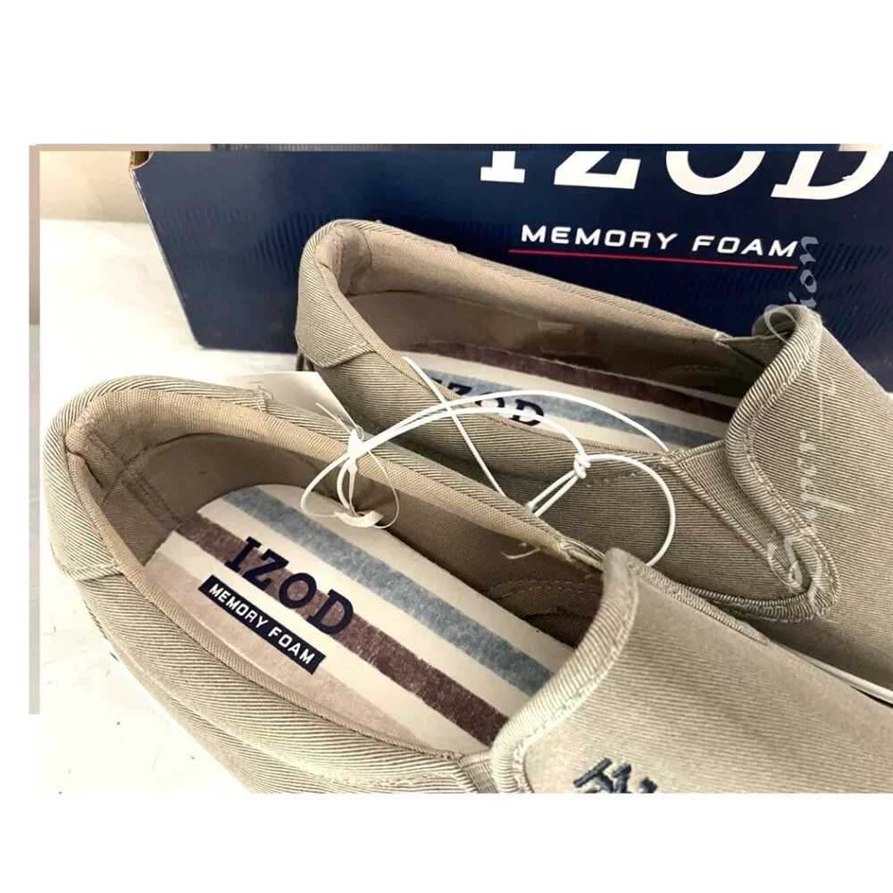 Izod Taupe Slip-On Canvas Loafers with White Sole